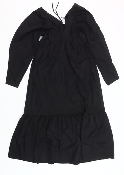 ASOS Women’s Black Midi A-Line Dress Size 8 Long Sleeve V-Neck