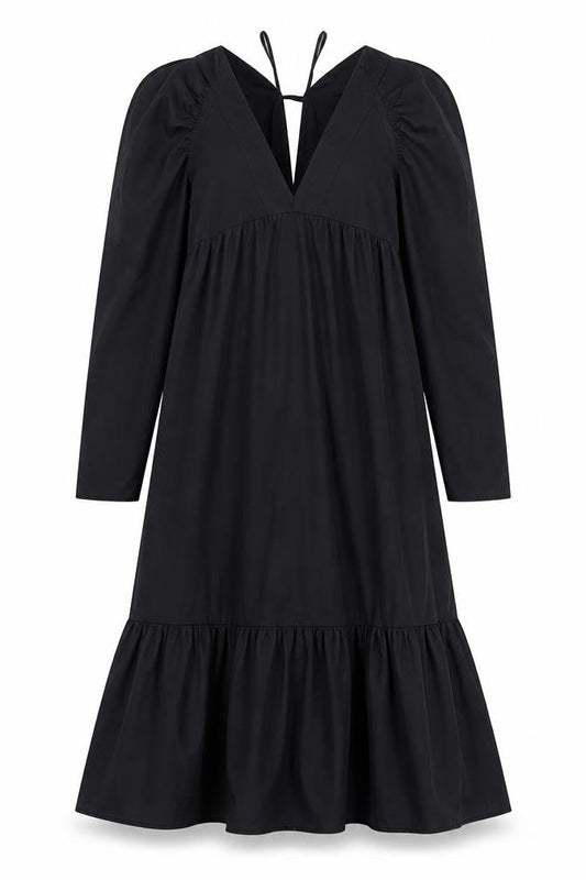 ASOS Women’s Black Midi A-Line Dress Size 8 Long Sleeve V-Neck