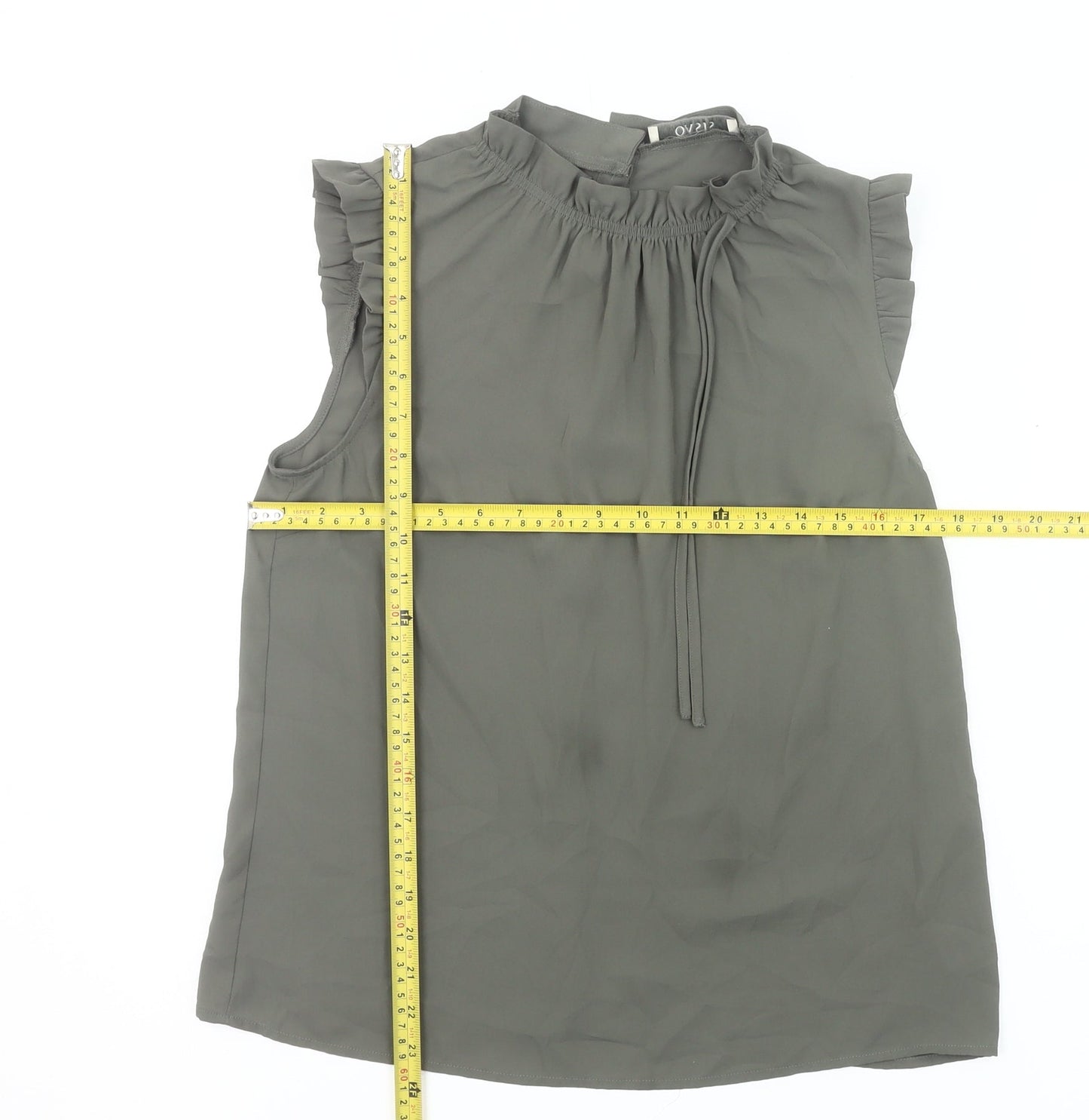 Oasis Women’s Green High Neck Ruffle Tunic Blouse UK 10