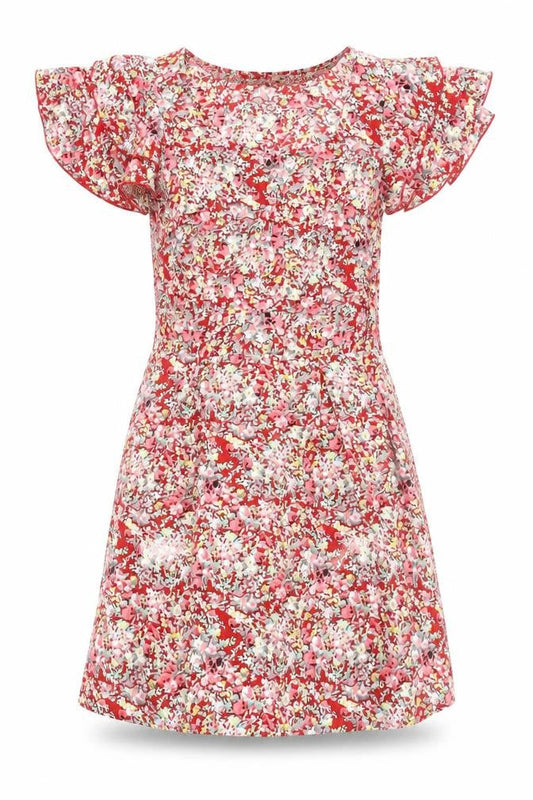 Vila Women Red Floral A-Line Short Dress Size S Summer Casual