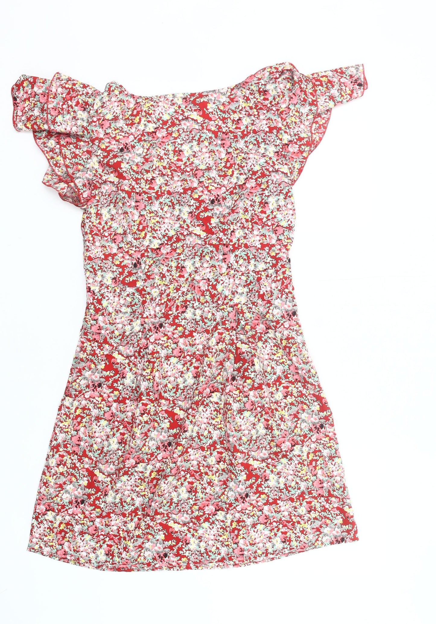 Vila Women Red Floral A-Line Short Dress Size S Summer Casual