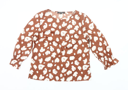 French Connection Women’s Brown Floral Blouse Size M Long Sleeve
