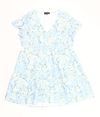 In The Style Women’s Blue Floral Skater Dress Size 12 V-Neck