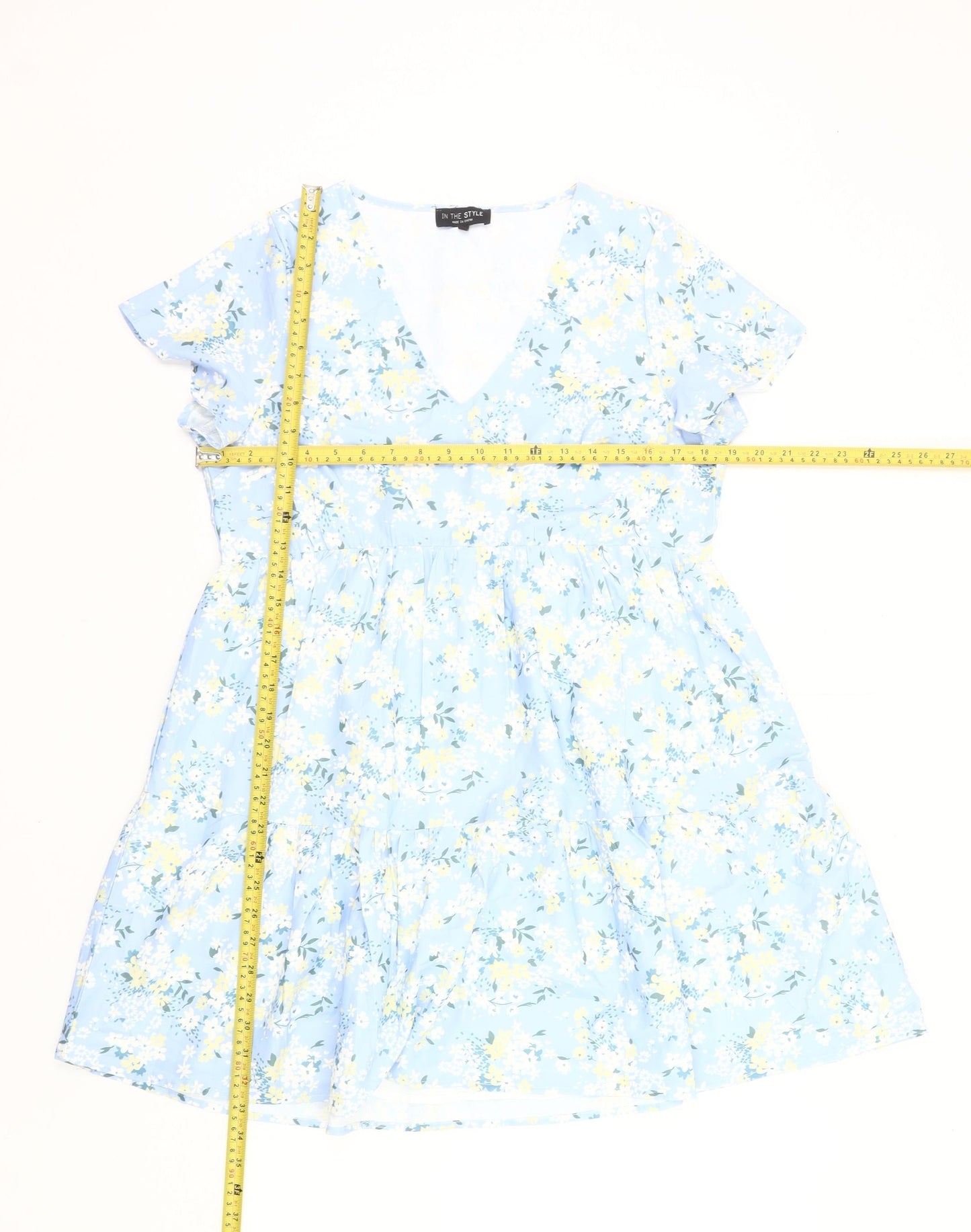 In The Style Women’s Blue Floral Skater Dress Size 12 V-Neck