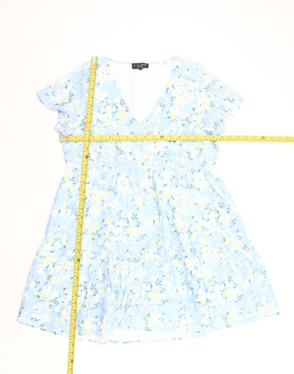 In The Style Women’s Blue Floral Skater Dress Size 12 V-Neck