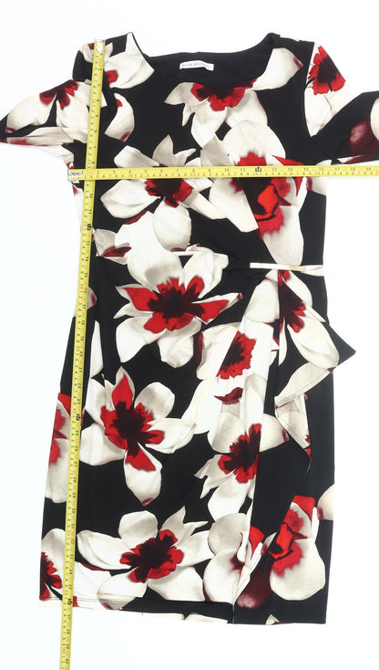 Gina Bacconi Women’s Black Red Floral Sheath Dress UK 12