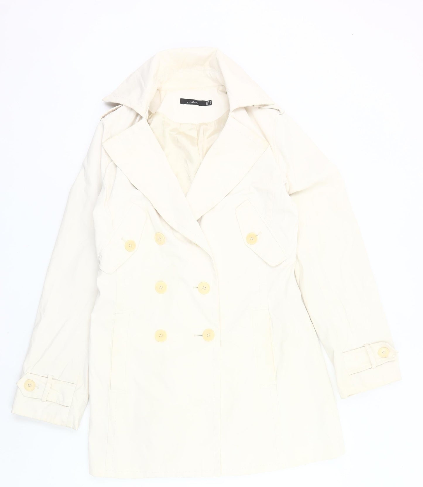 InWear Women’s Ivory Trench Coat UK 10 Buttoned Mid-Length Lined