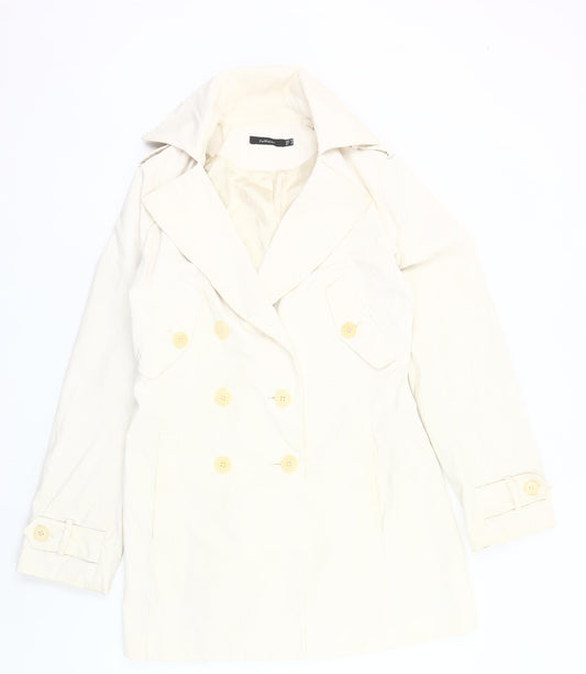 InWear Women’s Ivory Trench Coat UK 10 Buttoned Mid-Length Lined