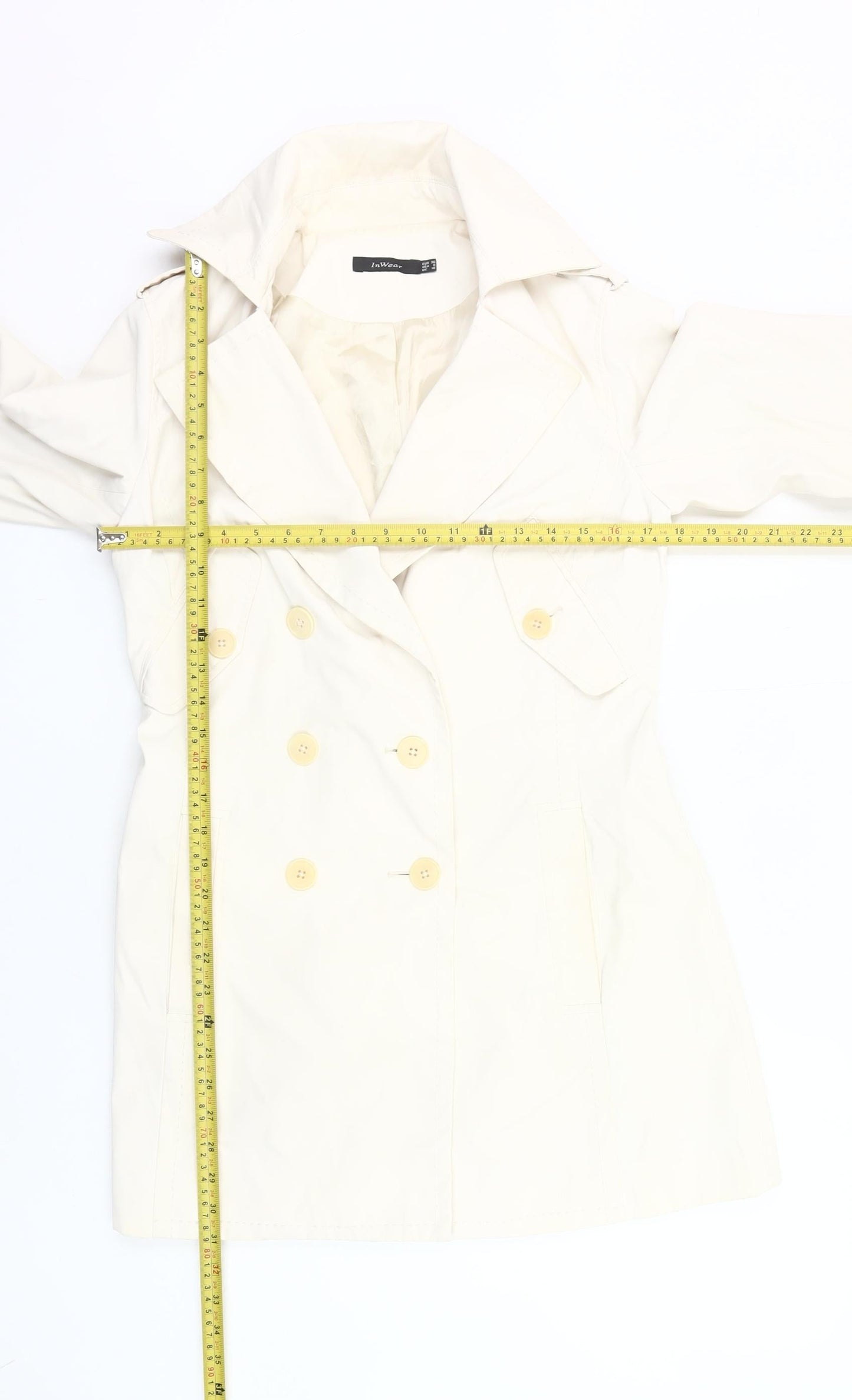 InWear Women’s Ivory Trench Coat UK 10 Buttoned Mid-Length Lined