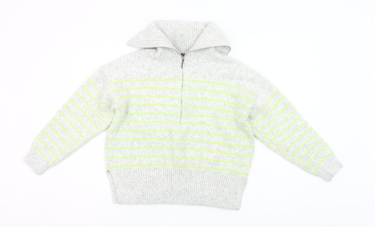 George Women Grey Striped Chunky Knit Half Zip Jumper Size 8-10
