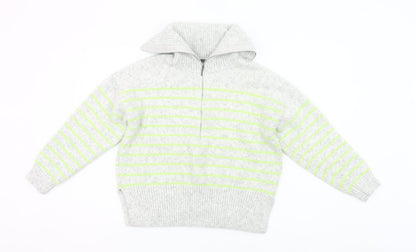 George Women Grey Striped Chunky Knit Half Zip Jumper Size 8-10