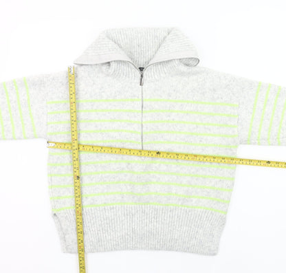 George Women Grey Striped Chunky Knit Half Zip Jumper Size 8-10
