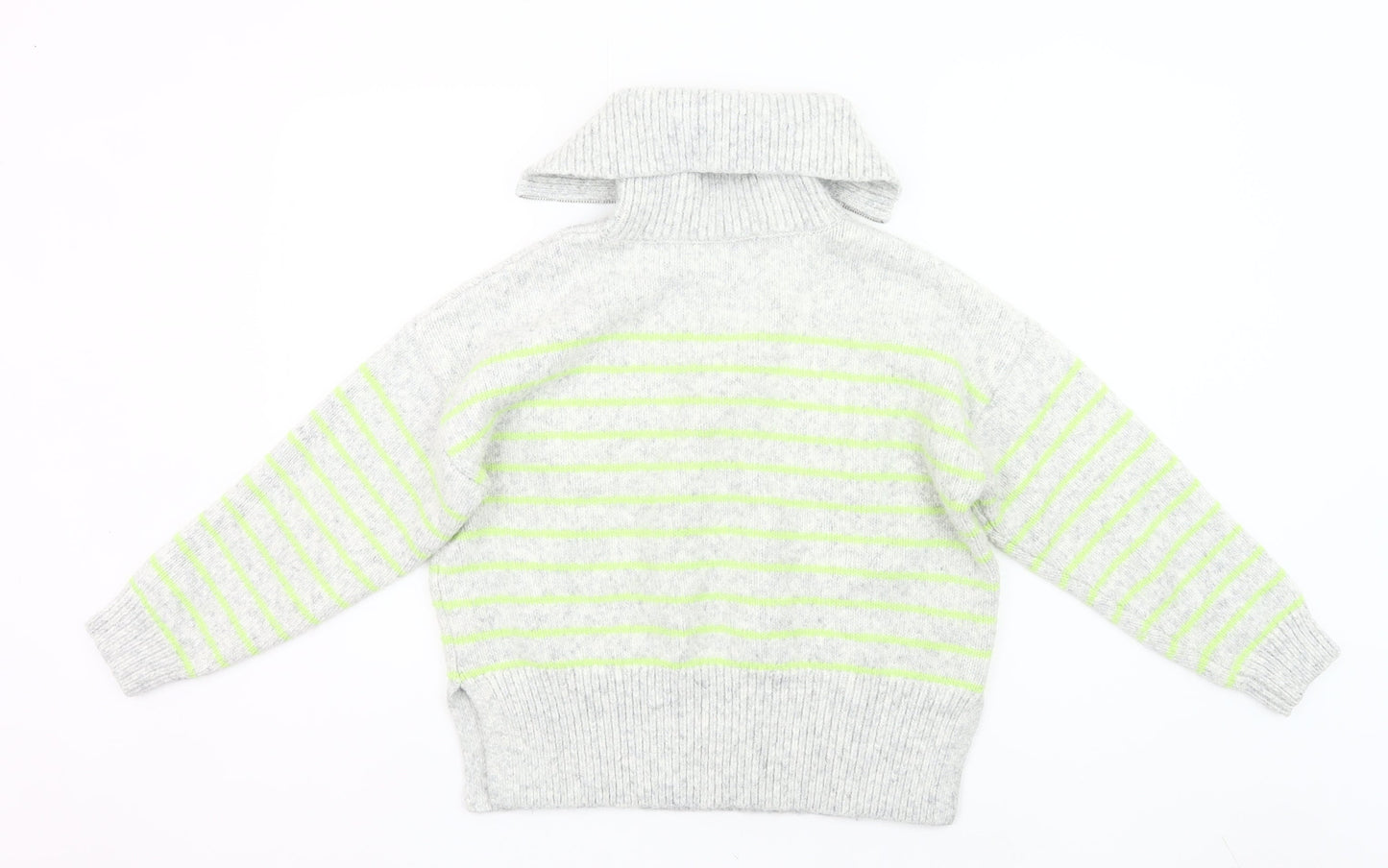 George Women Grey Striped Chunky Knit Half Zip Jumper Size 8-10