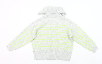 George Women Grey Striped Chunky Knit Half Zip Jumper Size 8-10