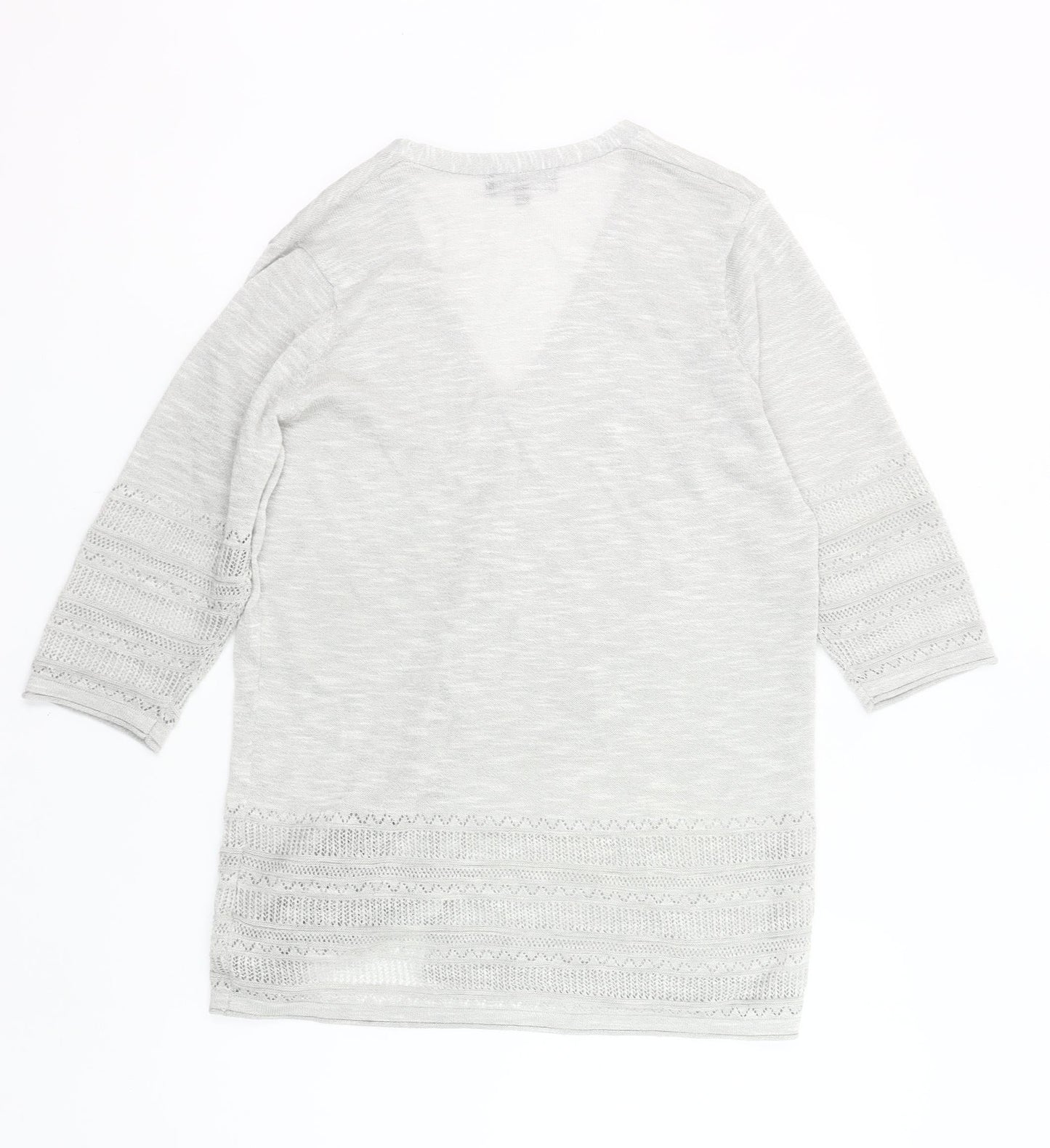 Cerulean Womens Grey Cardigan M 3/4 Sleeve V-Neck Embroidered Knit