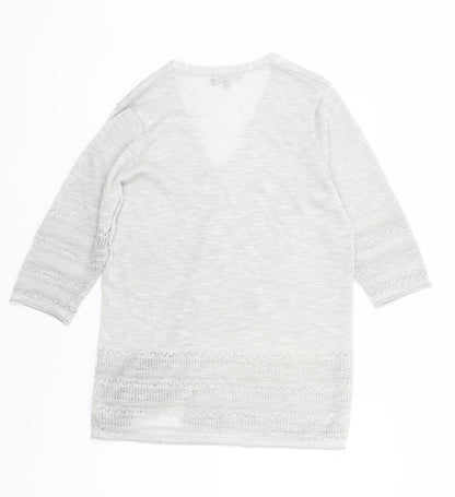 Cerulean Womens Grey Cardigan M 3/4 Sleeve V-Neck Embroidered Knit