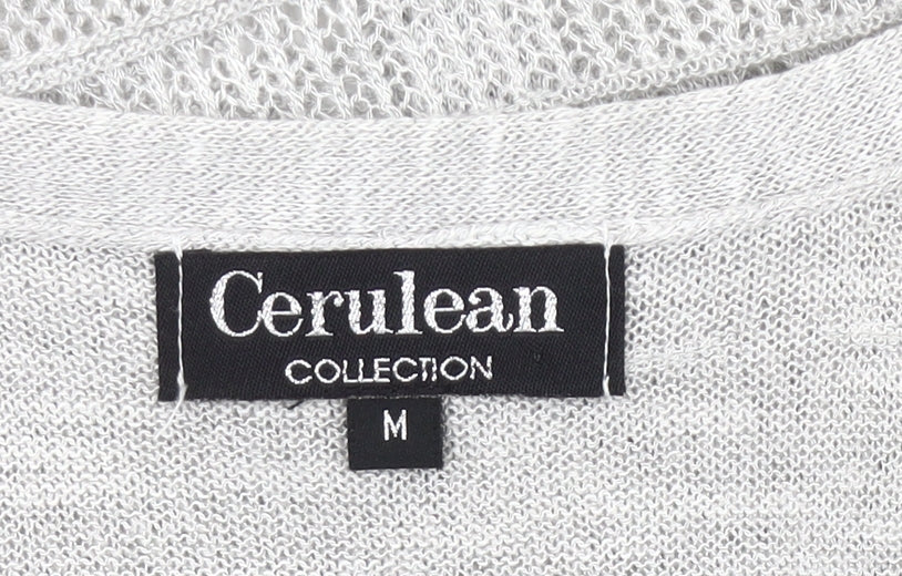 Cerulean Womens Grey Cardigan M 3/4 Sleeve V-Neck Embroidered Knit
