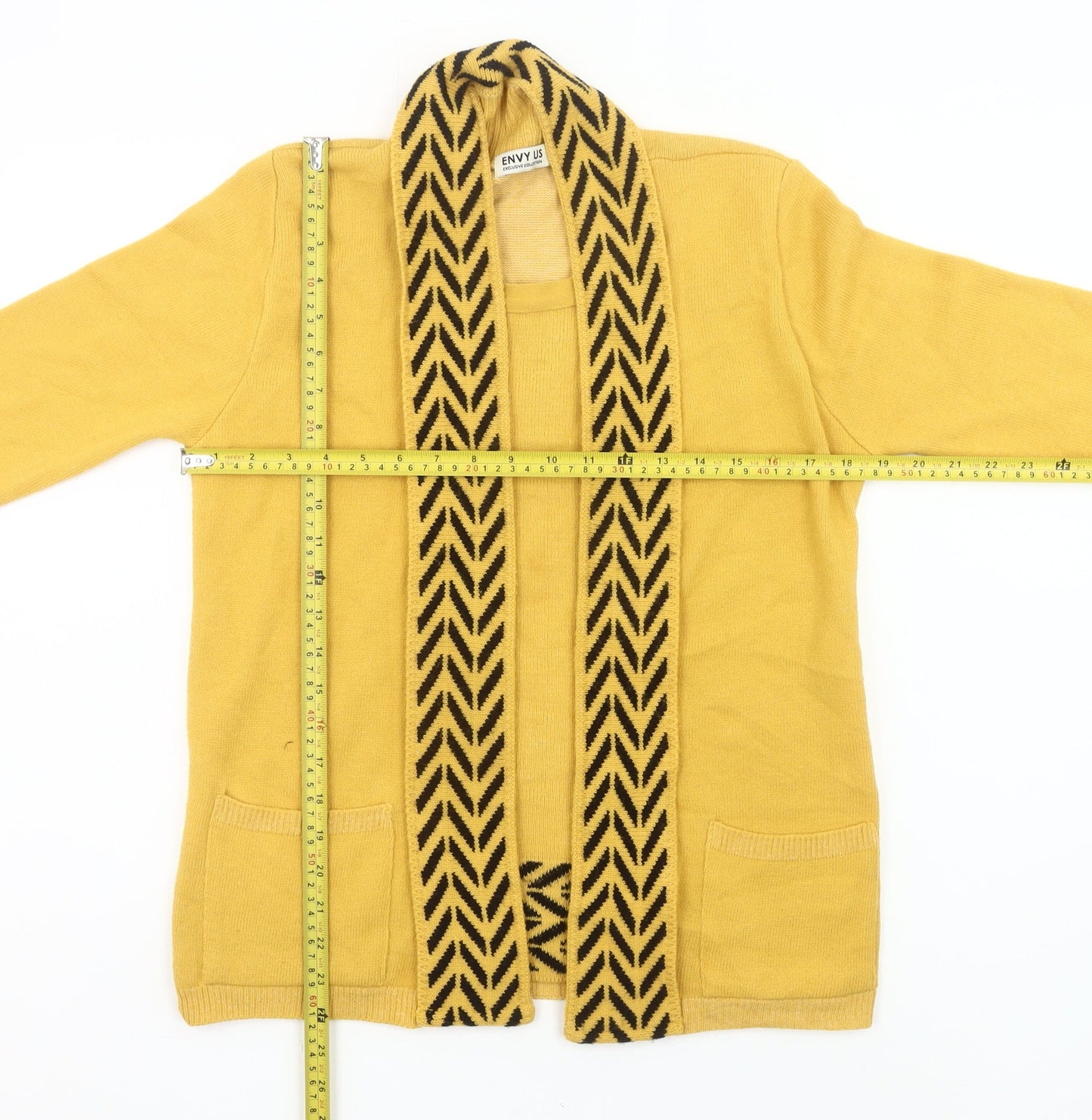 Envy Us Womens Yellow Cardigan S Regular Knit Open Pockets