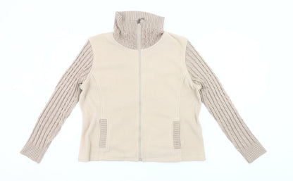 Klass Collection Womens Beige Full Zip Knit Sleeve Jacket Size L