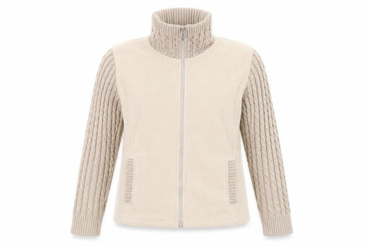Klass Collection Womens Beige Full Zip Knit Sleeve Jacket Size L