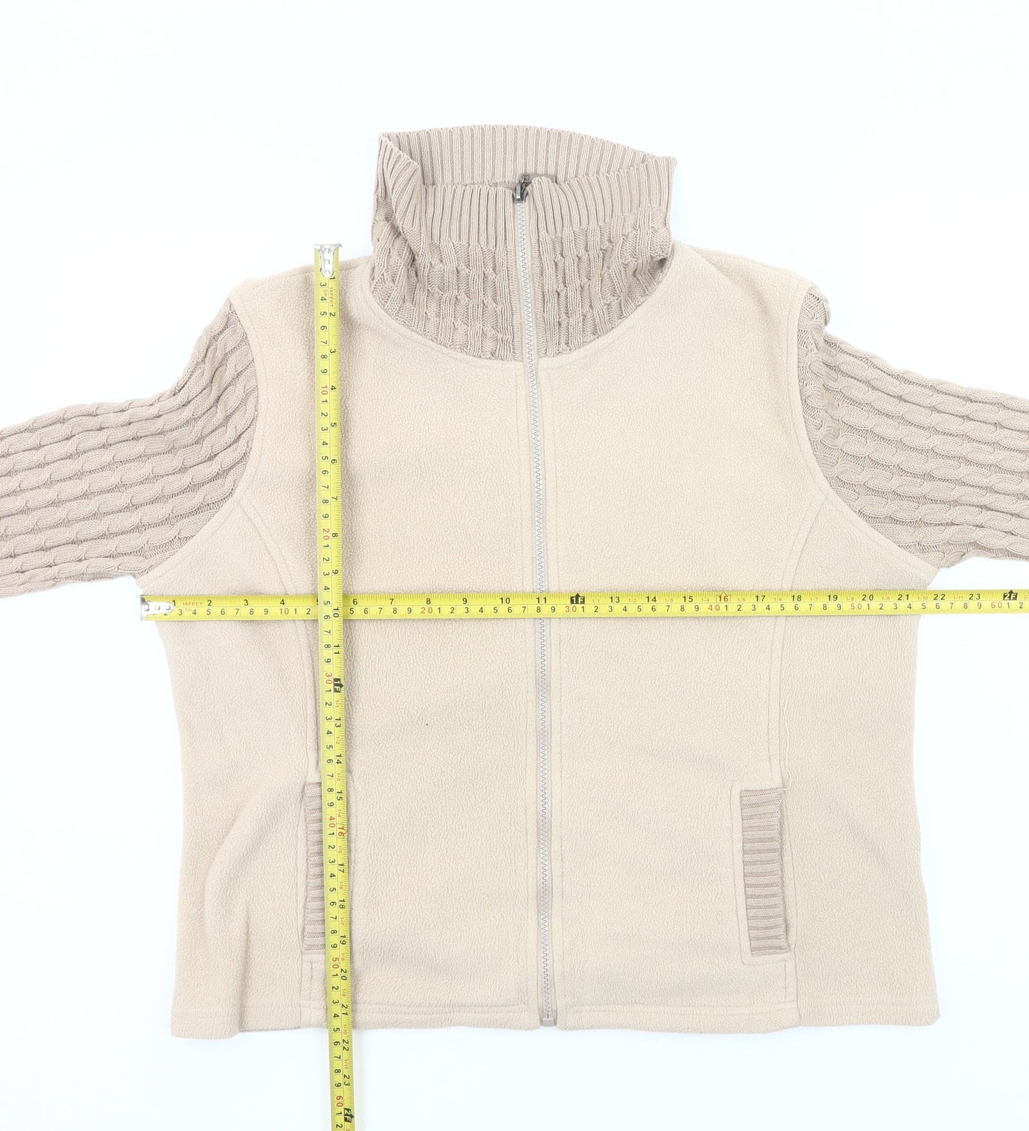Klass Collection Womens Beige Full Zip Knit Sleeve Jacket Size L