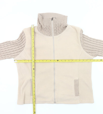 Klass Collection Womens Beige Full Zip Knit Sleeve Jacket Size L