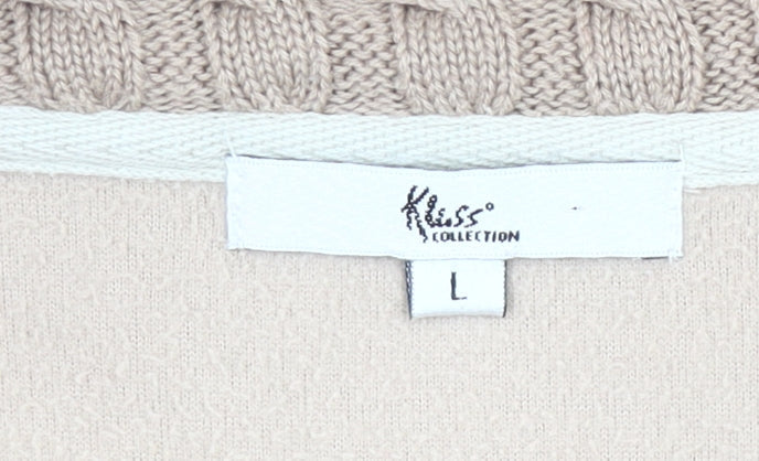 Klass Collection Womens Beige Full Zip Knit Sleeve Jacket Size L