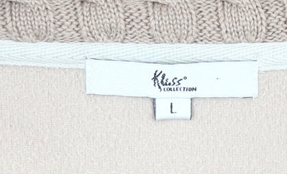Klass Collection Womens Beige Full Zip Knit Sleeve Jacket Size L
