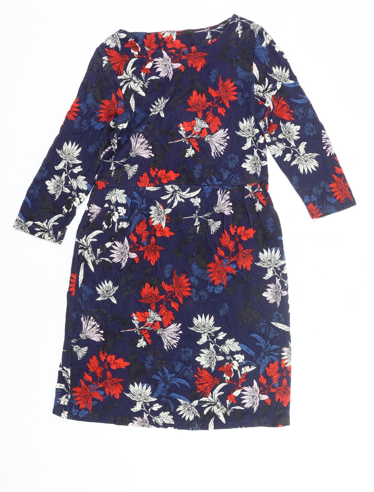 Joules Women’s Multicoloured Floral Shift Dress UK 12 Knee Length 3/4 Sleeve