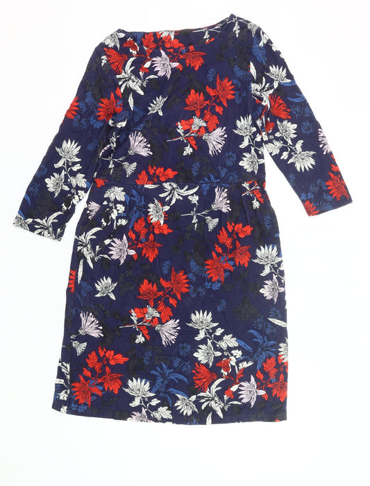 Joules Women’s Multicoloured Floral Shift Dress UK 12 Knee Length 3/4 Sleeve