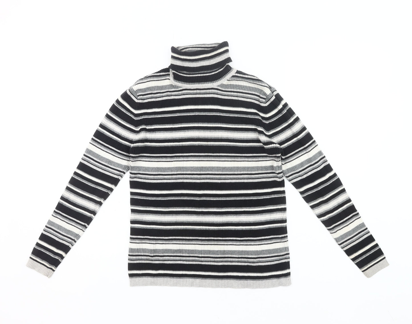 Joie de Vivre Womens Black Striped Roll Neck Cotton Jumper Size 16