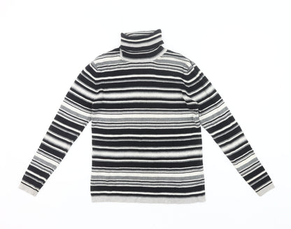 Joie de Vivre Womens Black Striped Roll Neck Cotton Jumper Size 16