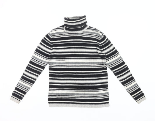 Joie de Vivre Womens Black Striped Roll Neck Cotton Jumper Size 16