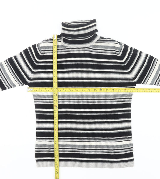 Joie de Vivre Womens Black Striped Roll Neck Cotton Jumper Size 16