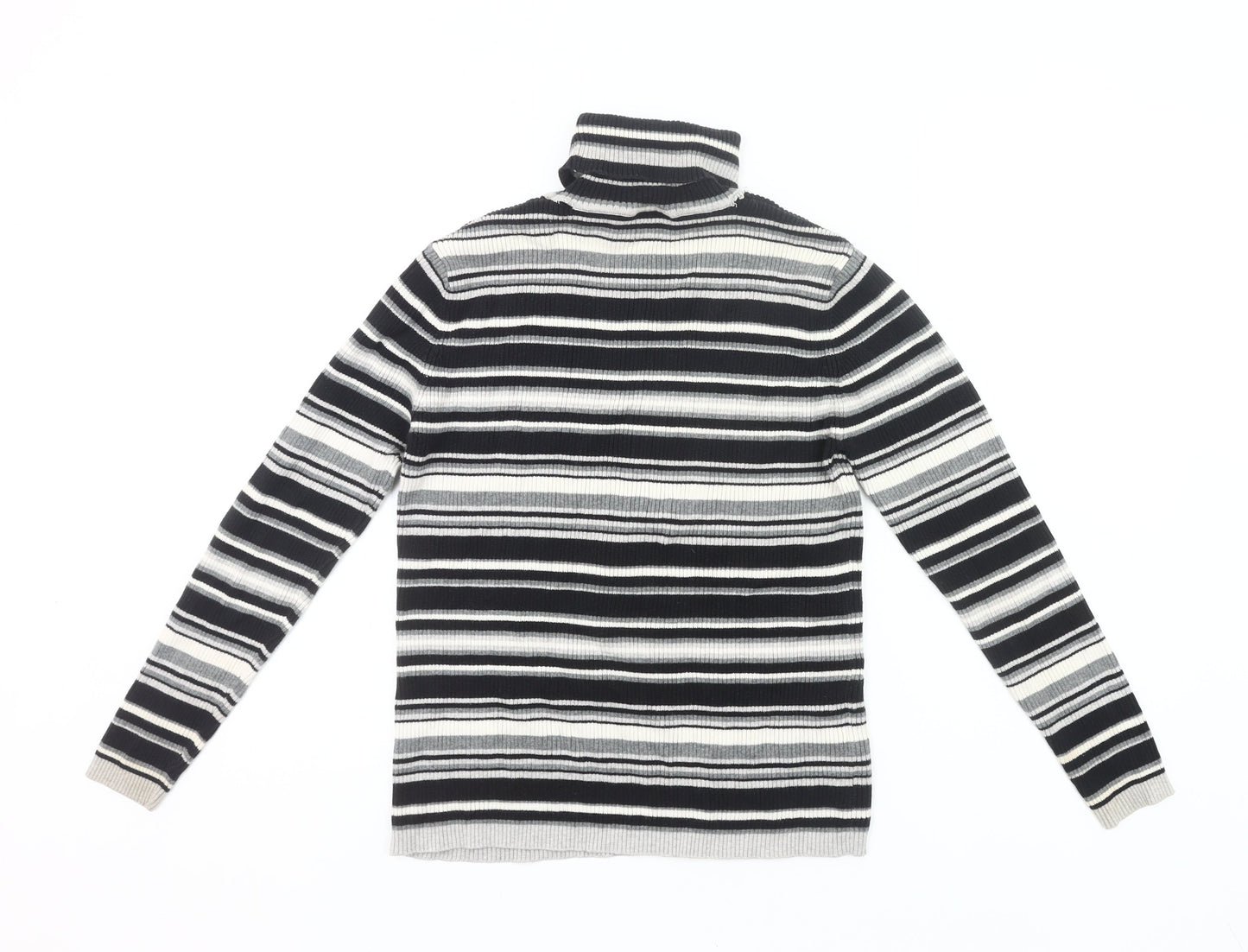 Joie de Vivre Womens Black Striped Roll Neck Cotton Jumper Size 16
