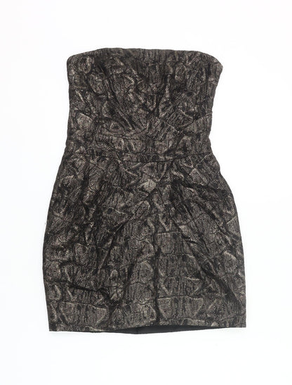 Karen Millen Women's Black Gold Bodycon Strapless Dress Size 6