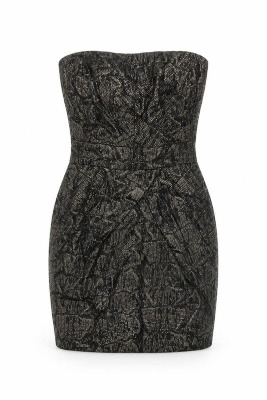 Karen Millen Women's Black Gold Bodycon Strapless Dress Size 6