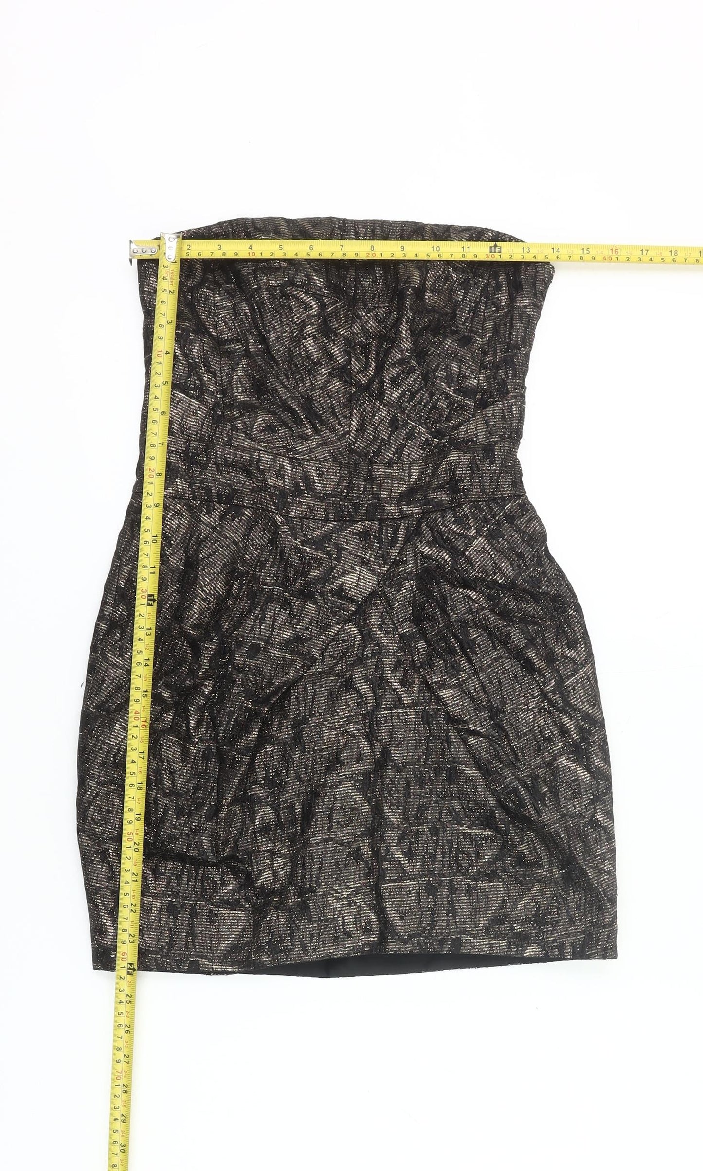 Karen Millen Women's Black Gold Bodycon Strapless Dress Size 6
