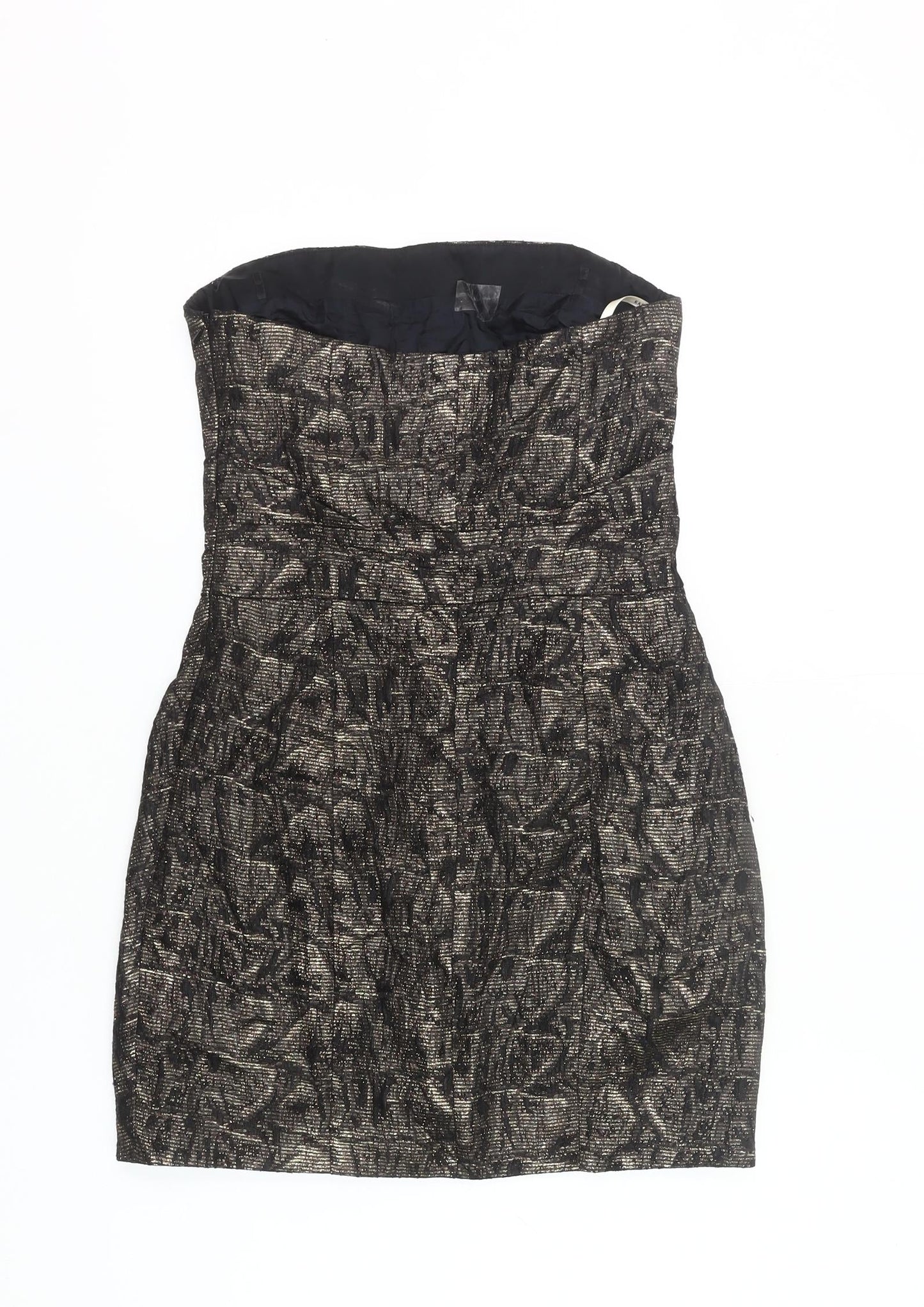 Karen Millen Women's Black Gold Bodycon Strapless Dress Size 6