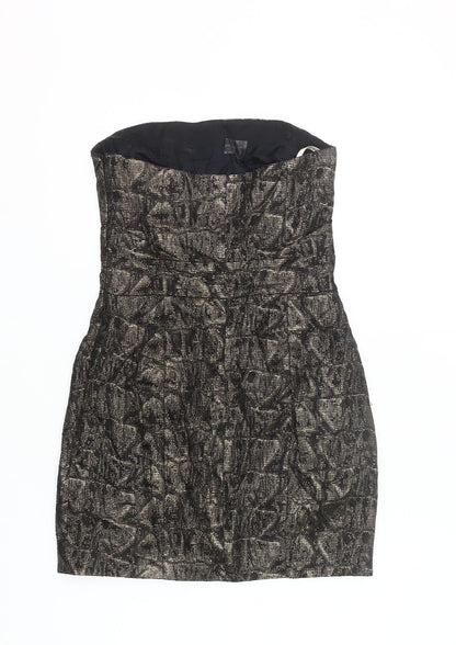 Karen Millen Women's Black Gold Bodycon Strapless Dress Size 6