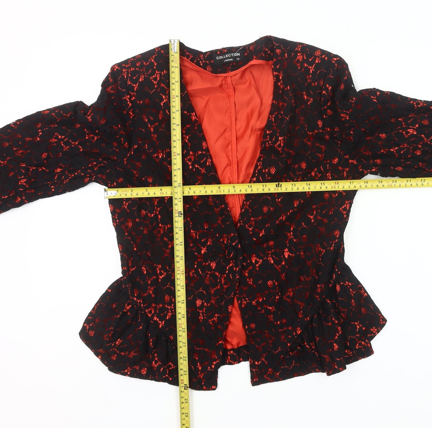 Collection London Women Black Red Lace Suit Jacket Size 12 Formal