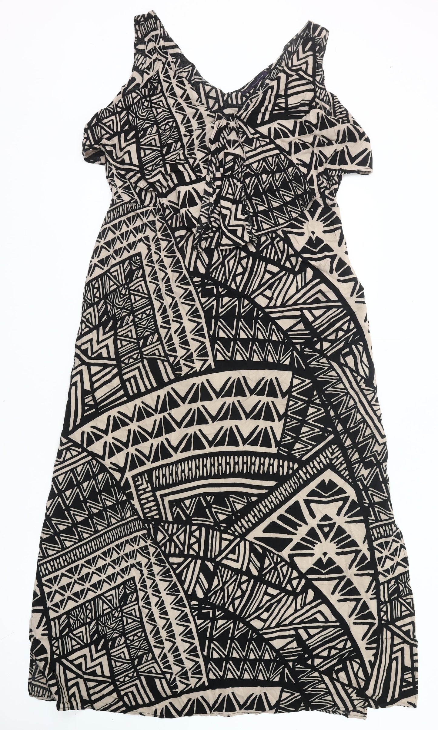 Marks and Spencer Women’s Black Beige Tribal Viscose A-Line Dress UK 14