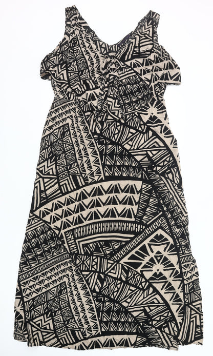 Marks and Spencer Women’s Black Beige Tribal Viscose A-Line Dress UK 14