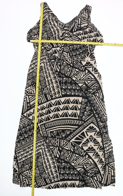 Marks and Spencer Women’s Black Beige Tribal Viscose A-Line Dress UK 14