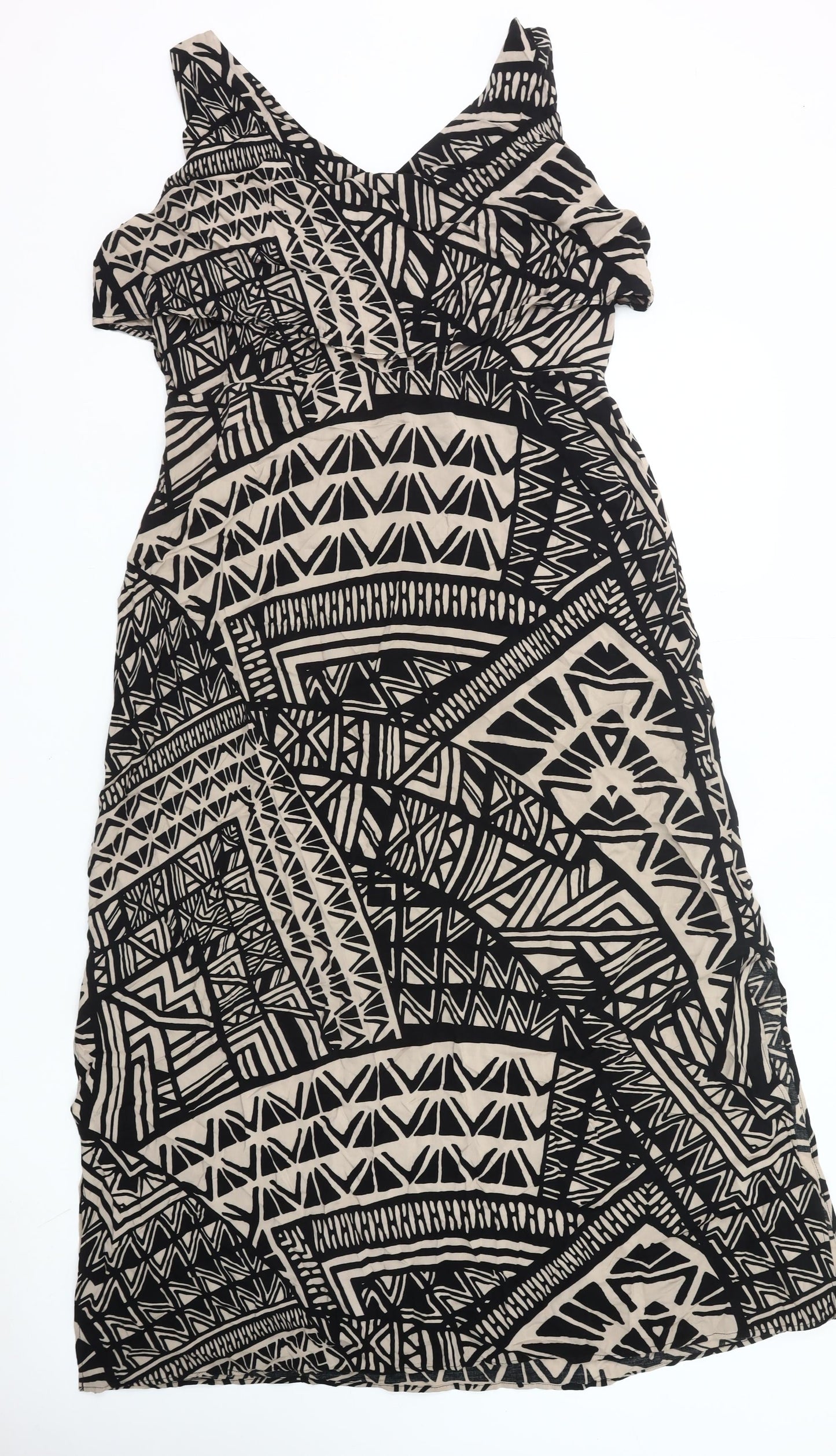 Marks and Spencer Women’s Black Beige Tribal Viscose A-Line Dress UK 14