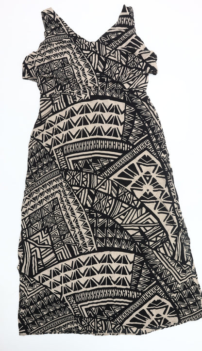 Marks and Spencer Women’s Black Beige Tribal Viscose A-Line Dress UK 14