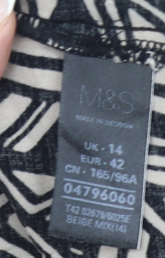 Marks and Spencer Women’s Black Beige Tribal Viscose A-Line Dress UK 14