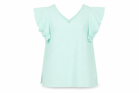 Wallis Womens Green Size 12 V-Neck Ruffle Flutter Sleeve Blouse