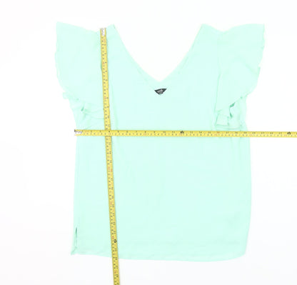 Wallis Womens Green Size 12 V-Neck Ruffle Flutter Sleeve Blouse