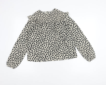 MNG Girls Black White Floral Ruffle Long Sleeve Blouse 11-12Y